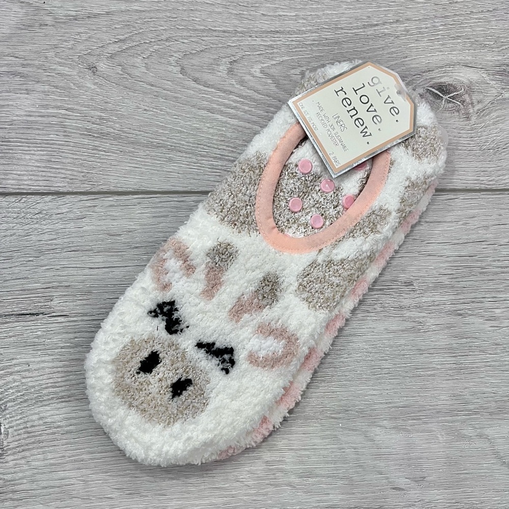 Cozy fuzzy sock slippers with grip dots on soles! Brand new w/ tag, 2 pairs